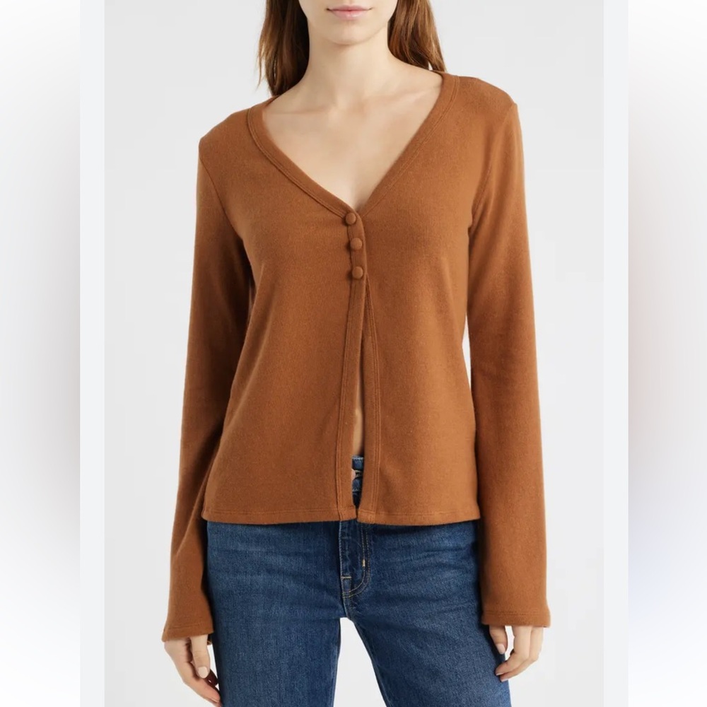 Reformation Millie Split Cardigan in Toffee